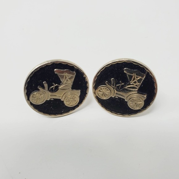 Vintage Old Modern Car Automobile Round Metal Cufflinks Set of 2 - Picture 2 of 8